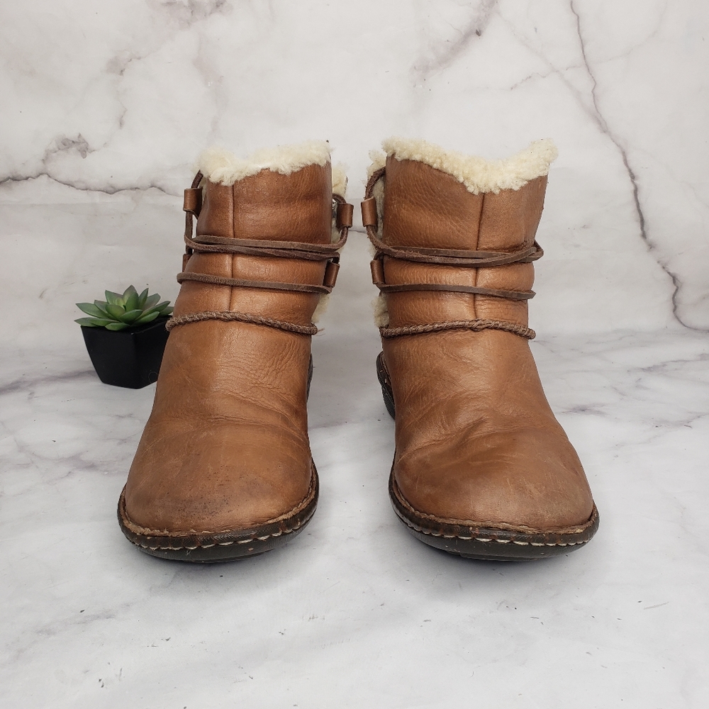 Ugg leather and shearling tie up boots